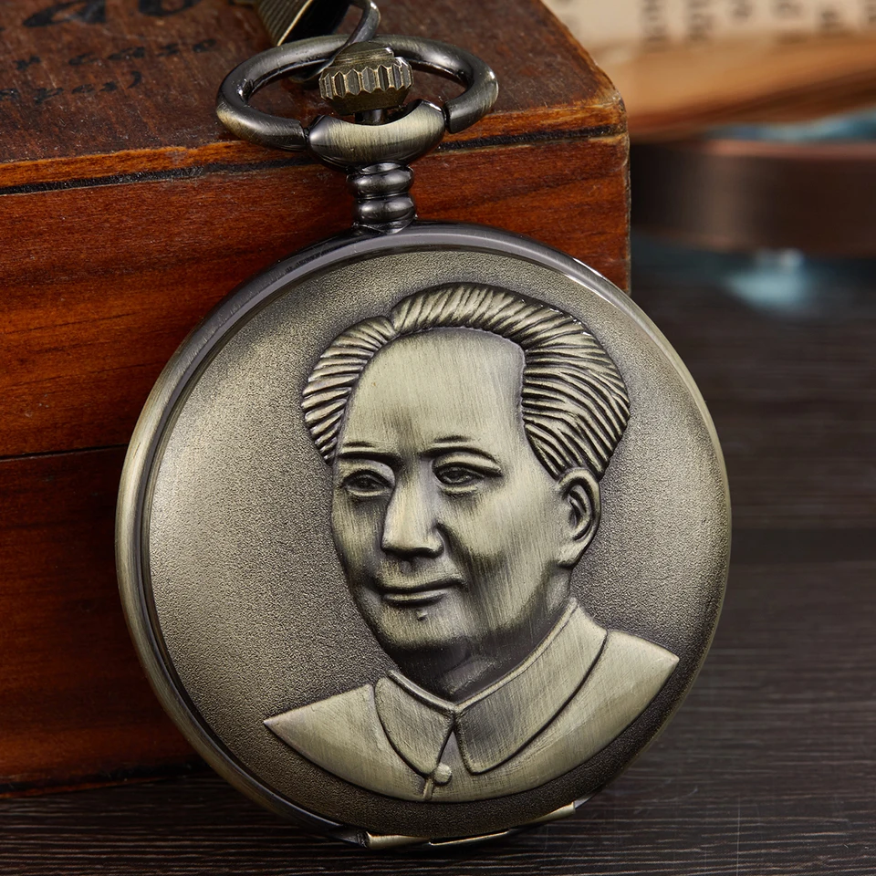 

Ретро бронзовые Механические карманные часы Chairman Mao резной гравировкой CCCP Fob часы цепь ожерелье ручной обмотки reloj de bolsillo