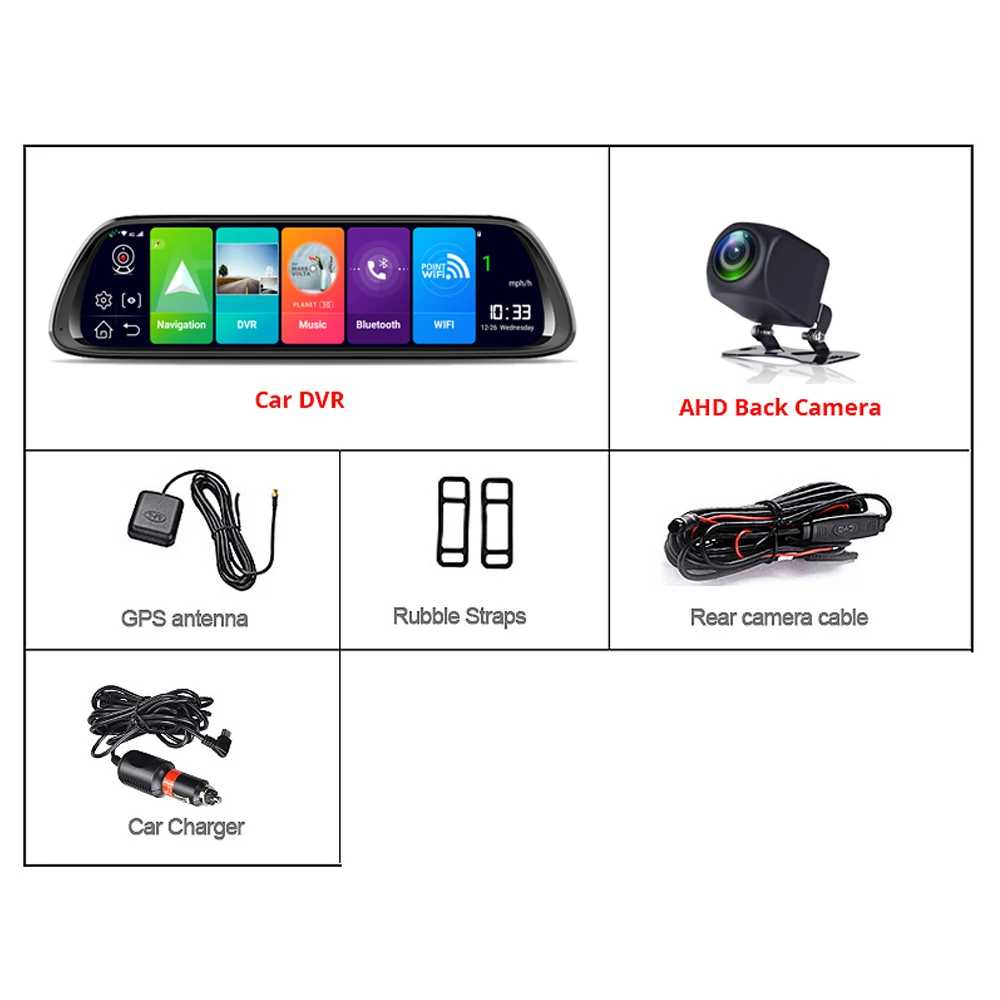 Видеорегистратор 10 дюймовый IPS HD сенсорный экран Android 8 1 зеркальный