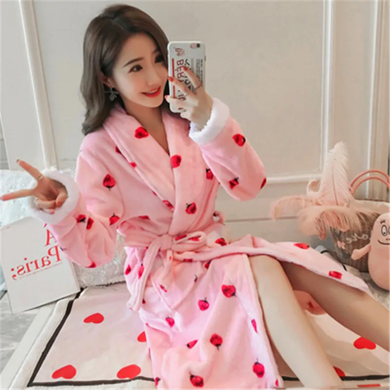 Модный милый женский Пижамный Халат длинный фланелевый хлопковый с длинным
