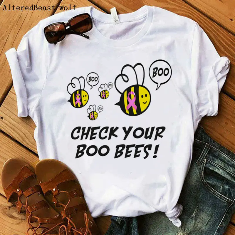 

2020 Fashion Trend Women Newest Hot Summer Pre-fall T-Shirt Retro Boo Bees T shirt Halloween Festival Short Sleeve Tops Tee