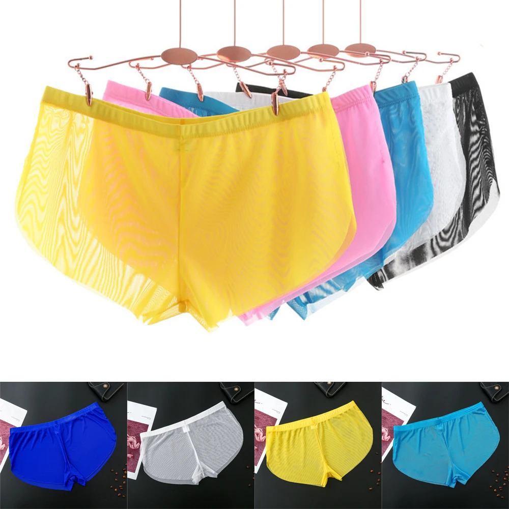 

Mens Underwear Boxer Shorts Summer Men's Boxers Ice Transparent Low Waist Sexy Panties Gay Seamless Silkly Underwear