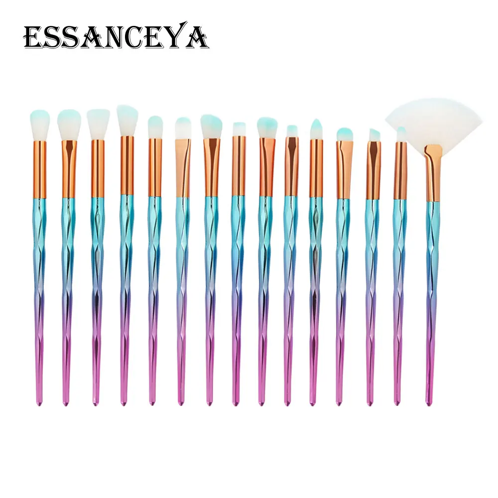 ESSANCEYA Горячая 11/21 шт. Русалка алмазные кисти для макияжа комплект рыбий хвост основа для макияжа лица Румяна Тени для век макияж кисть для смешивания кисти для макияжа - Handle Color: 15PCS