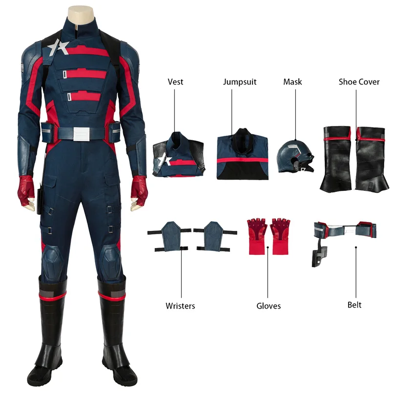 Falcon Winter Soldier Cosplay Agent Costume John Walker Battle Outfit Fancy Masquerade Carnival Jumpsuit With Mask