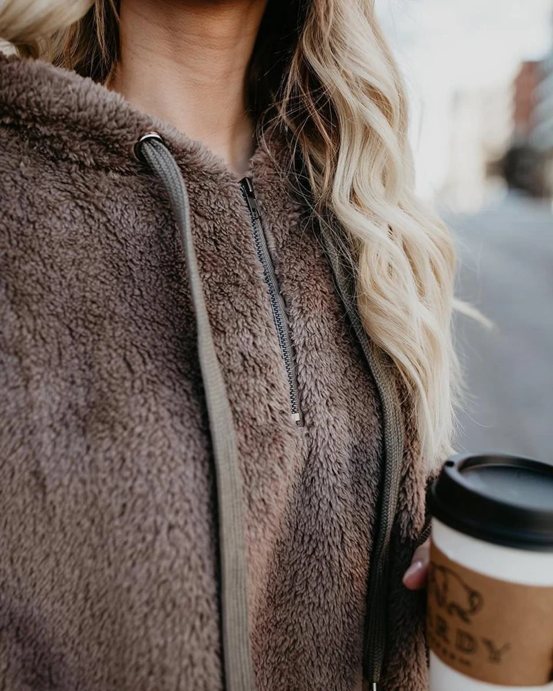 

2pcs of Solid Zipper Long Sleeve Sweatshirt Plush Fluffy Hoodies Fleece Pullover 5xl Plus Size Autumn Winter Women Casual
