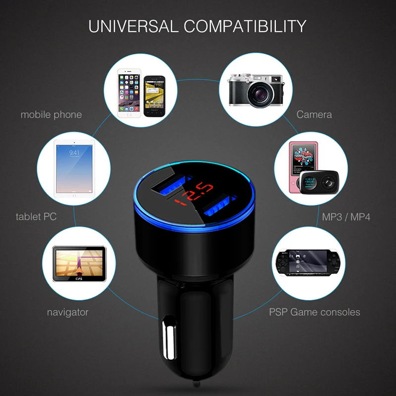 5 V 3.1A 2 порта USB Автомобильное зарядное устройство Быстрая зарядка Dig карта