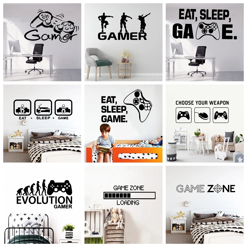 

Carved Gamer Wall Sticker Vinyl Mural Wallpaper For Kids Boys Room Decoration Decals Ps4 Gaming Poster Decor Door Stickers