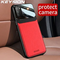 keysion shockproof case for xiaomi poco m3 m2 pro f2 pro fashion leather mirror tempered glass phone back cover for poco x3 nfc
