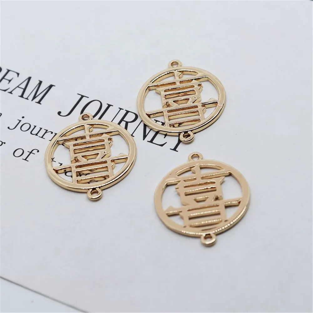 

18K copper bag real gold smooth round hollow happy pendant diy earpiece accessories earring pendant material