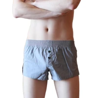 men sexy button boxer shorts loose lingerie underwear homewear sleepwear cotton breathable solid color