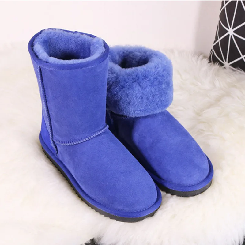 blue G& Zaco/Роскошные зимние сапоги; женские сапоги из овечьей шерсти; зимние сапоги из натуральной овечьей кожи; классические женские замшевые сапоги до середины икры - Цвет: blue