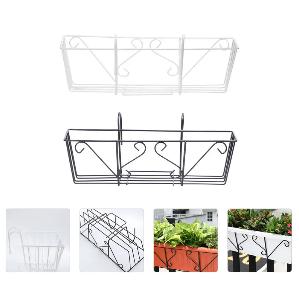 

2pcs Railing Hanging Flower Pot Rack Fence Iron Planter Holder for Home Garden