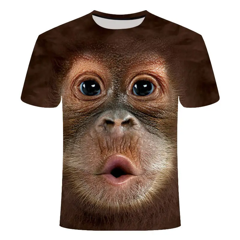 

2021 Summer New Men's and Women's Fun 3D Animal Print T-shirt Funny Monkey Gorilla Short Sleeve Street Alternative Hip-hop Top