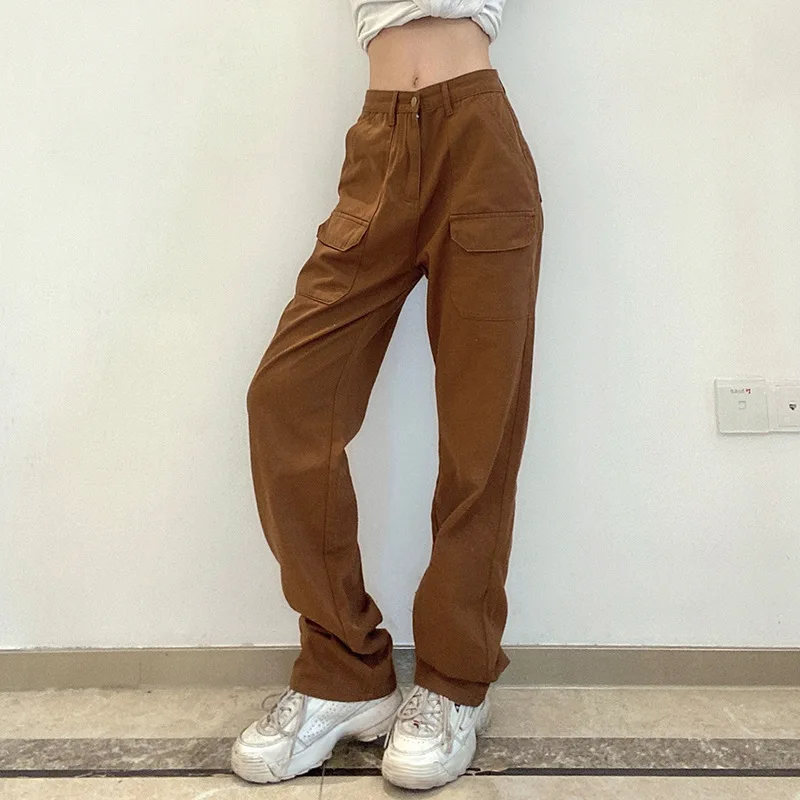 

2021 Коричневые Вельветовые мешковатые брюки Y2K с низкой талией, женские осенние повседневные свободные модные эстетические брюки для женщин