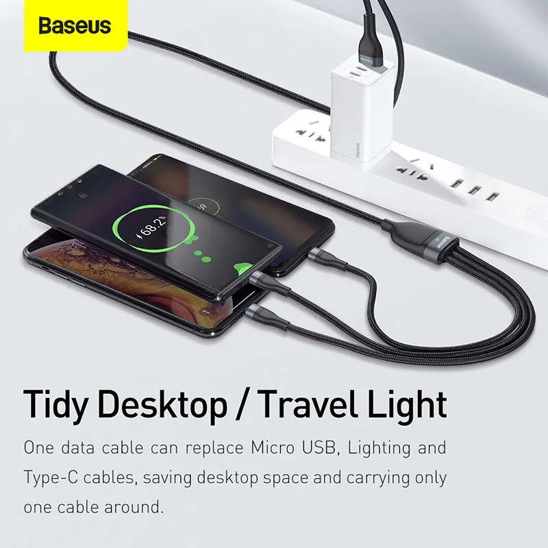 Baseus 3 в 1 USB кабель для iPhone Samsung Xiaomi Тип C 5A Быстрая зарядка Micro Type c USBC провод передачи