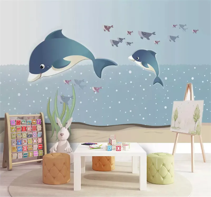 Большой заказ росписи обои океан КИТ детская комната фон стены скандинавские