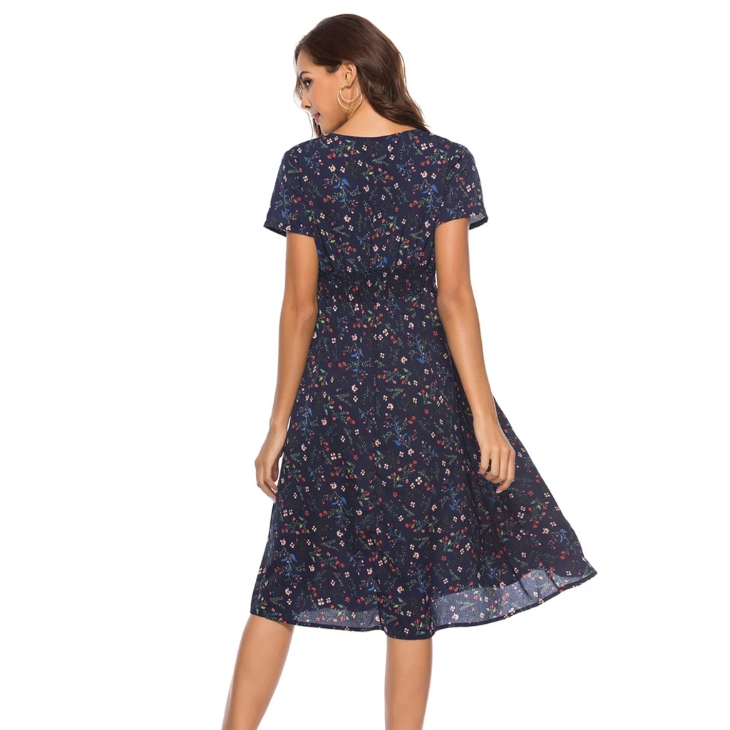 Платье До Колена Для женщин с v-образным вырезом платье высокой талией