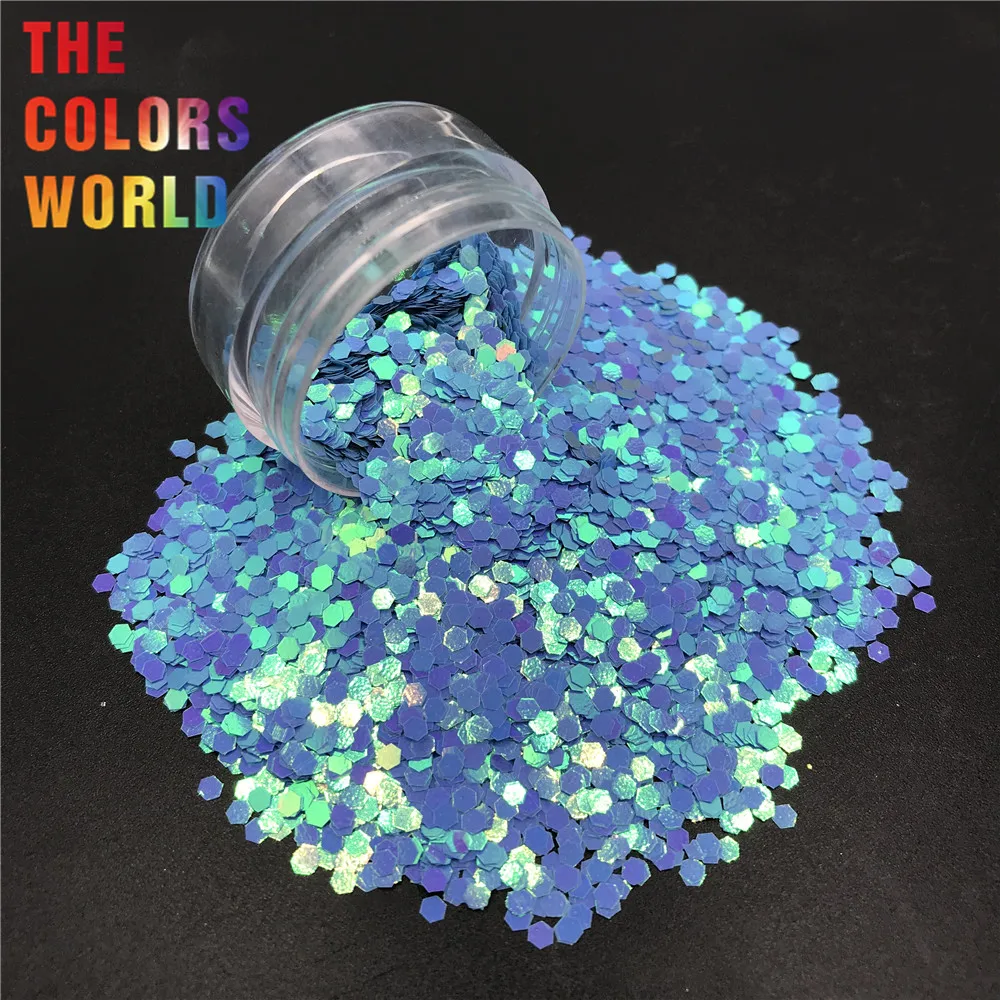 

TCI11 Pearlescent Iridescent Blue Color Hexagon Shape Nail Glitter Nail Art Decoration Nail Gel Makeup Crafts DIY Accessorie