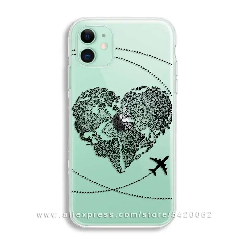 Роскошный дорожный Мягкий ТПУ чехол для телефона с картой мира для iPhone 11 Pro XR XS Max прозрачный силиконовый чехол для iPhone 6 7 8 Plus - Цвет: 22043