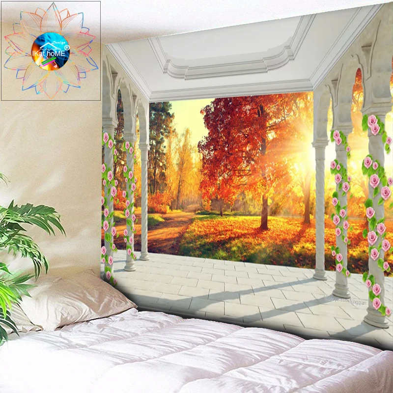 

Custom Tapestry Psychedelic Sun Balcony Forest Mandala Wall Hanging Boho Decor Flower Tapestry Wall Carpet Livingroom Dorm Decor