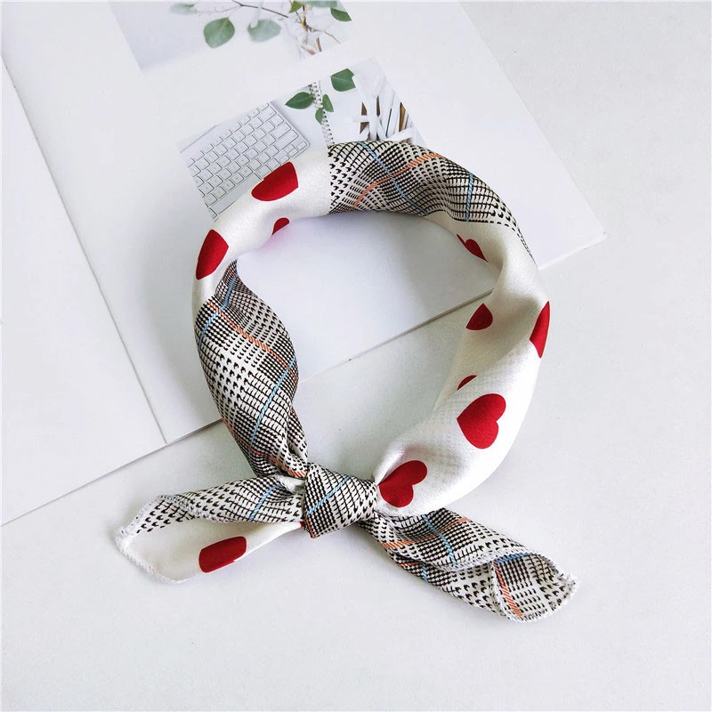 

Women Fashion Square Silk Scarf Small Neck Love Line Pattern Scarves Office Lady Hair Band Foulard Hand Kerchief Female Bandana