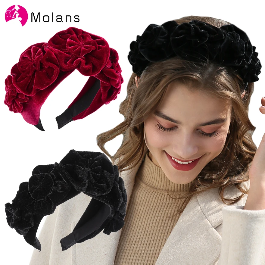 MOLANS бархатная эластичная повязка на голову новая зимняя тройная розетка