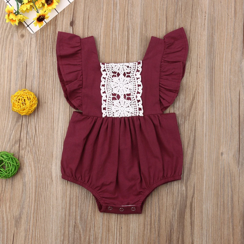 Милый хлопковый комбинезон без рукавов с оборками для новорожденных девочек