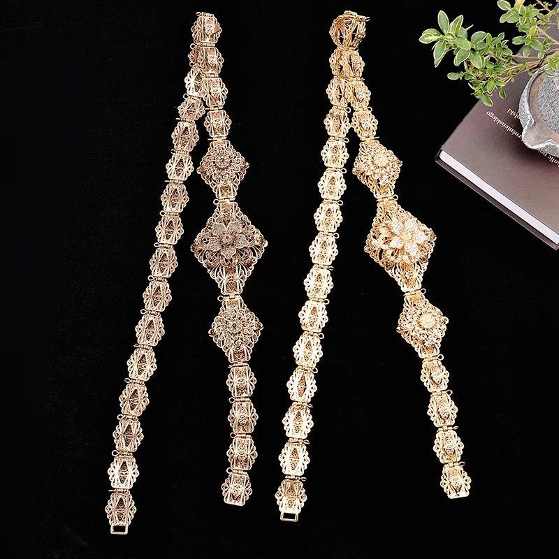 

Gold Color Moroccan Caftan Belt for Women Gown Waist Belt Wedding Jewelry Arab Robe Bijoux Bridal Gifts 2021
