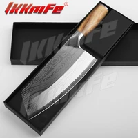 knife kitchen damascus laser pattern meat cleaver chinese chef chopping slicing knife 40cr13 stainless steel vegetable cutter