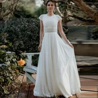 Винтажное богемное свадебное платье, кружевные Длинные платья невесты в стиле бохо с рукавами-крылышками, шифоновое пляжное свадебное платье, белое простое платье невесты