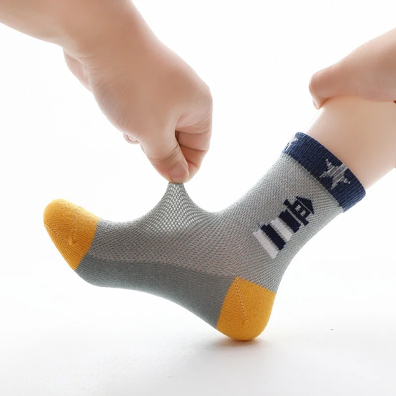 Calcetines de algod&oacute;n para ni&ntilde;os y ni&ntilde;as de 3 a 15 a&ntilde;os, medias de malla transpirable para primavera y verano, 5 par/lote, novedad de 2019-4