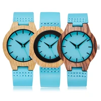 creative imitation wood quartz watch men women wooden watches blue dial hexagon case watches leather band couple lover wrist