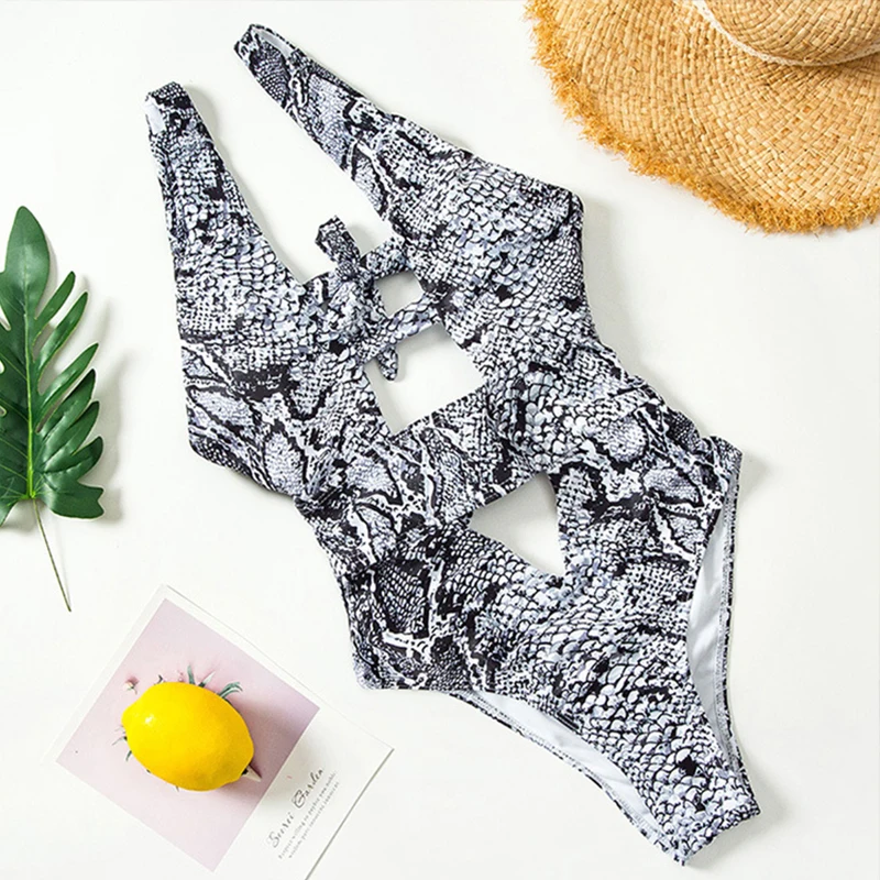 

Sexy Print Hollow Out Backless Swimsuit Bikini Women One-Piece Halter Push Up Swimwear Summer Bandage Female Bodysuits Monokini