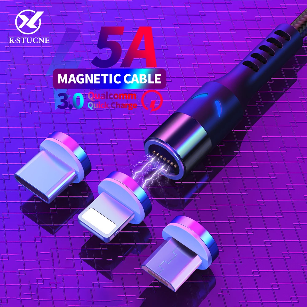 Магнитный кабель 5A для быстрой зарядки и передачи данных iPhone 11 Samsung Xiaomi Huawei P30