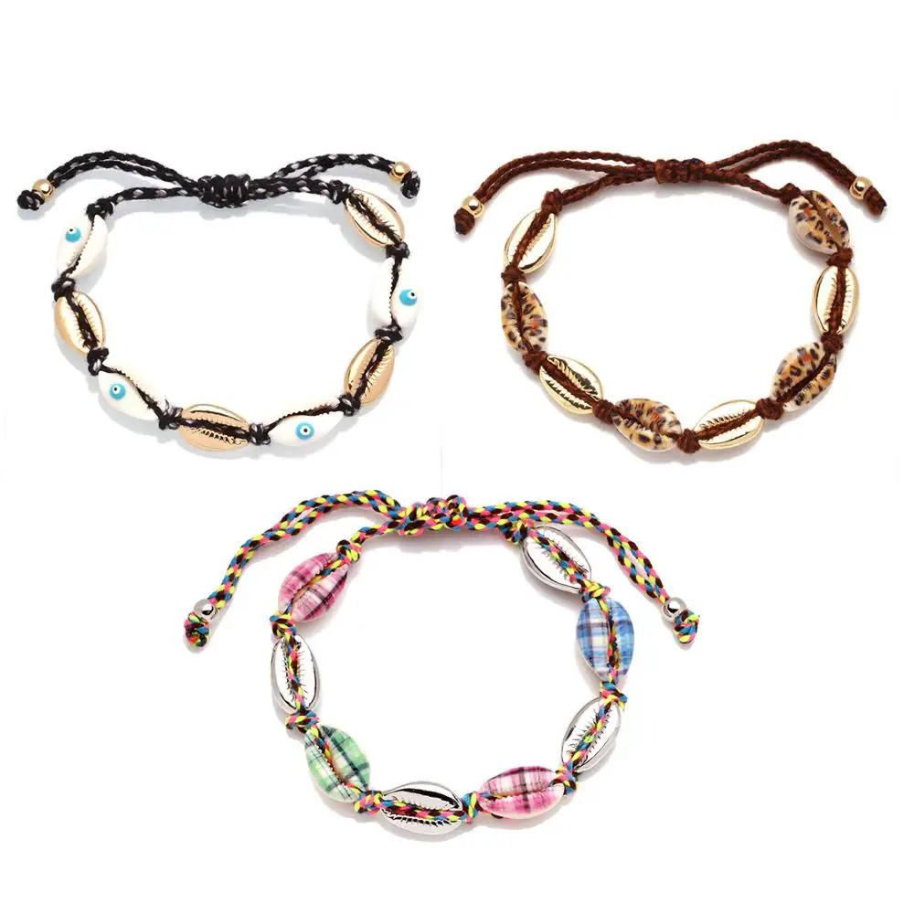 Бохо многоцветная вышивка нить Cowrie Seashell Регулируемый ножной браслет с принтом