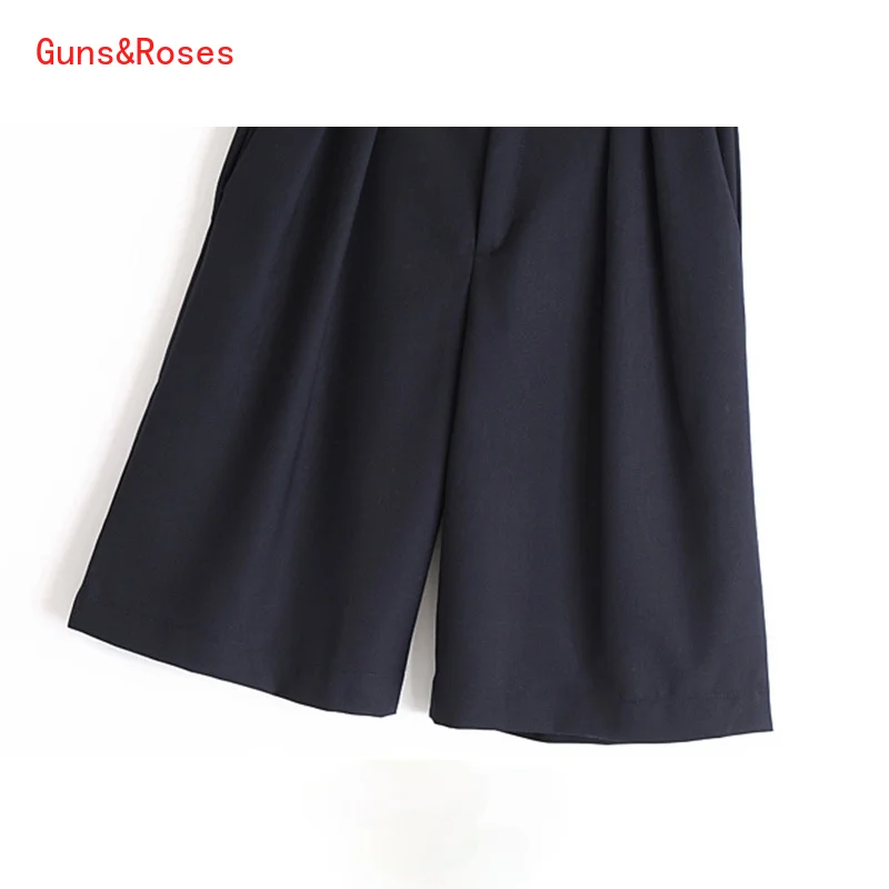 

Women Chic Fashion Office Wear Straight Knee Length Pants Vintage High Waist Side Pockets Female Pants Pantalones