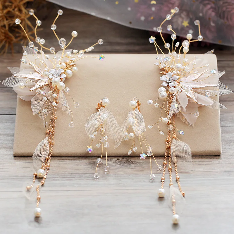 Женские свадебные украшения для волос вечерние ушей с боковым цветком|Украшения