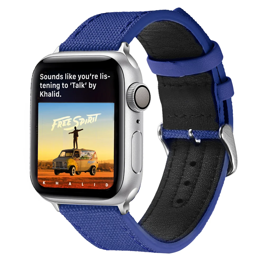 

Canvas+leather strap for Apple watch band 44mm 40mm iWatch band 42mm 38mm sport bracelet correa apple watch series 6 se 5 4 3