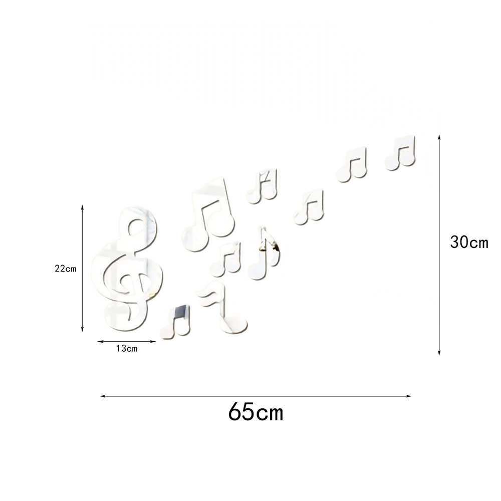 

Musical Note Mirror Stereo Wall Sticker Decoration Mirror Stereo Relief Living Room TV Sofa Background Wall Silver