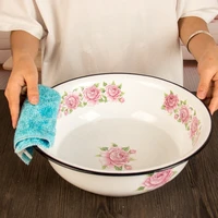 antique enamel porcelain bowl wash basin chinese traditional totem high power capacity kitchen tableware laundry tub