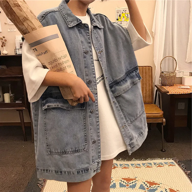 Винтажный корейский топ 2020 весенний однобортный жилет с длинным карманом для