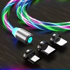 Магнитный кабель USLION со светодиодной подсветкой, кабель Micro USB Type-C для зарядки iPhone 11 Xiaomi Samsung, Магнитный зарядный шнур