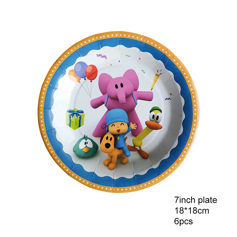 plate-7inch-6pcs POCOYO вечерние Детские тематическая вечеринка на день рождения декоративные бумажные чашки блюдо флаг Скатерть вечерние принадлежности украшения - Цвет: plate-7inch-6pcs