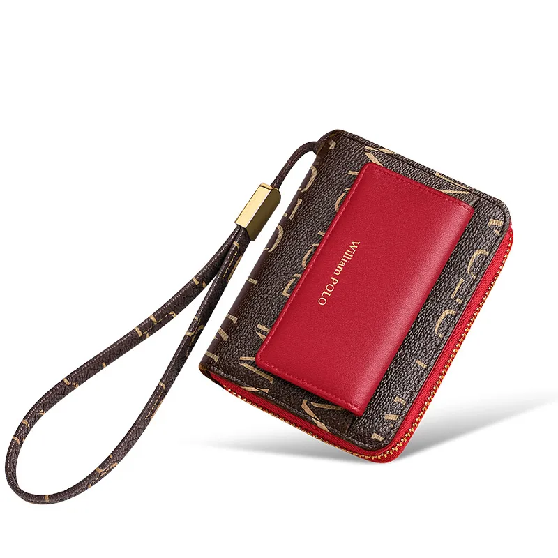 Женский кошелек RFID на молнии Cartera Mujer эстетичный красный модный