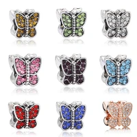 2pcslot european and american retro style rhinestone crystal butterfly beads for original brand bracelet accessory gifts