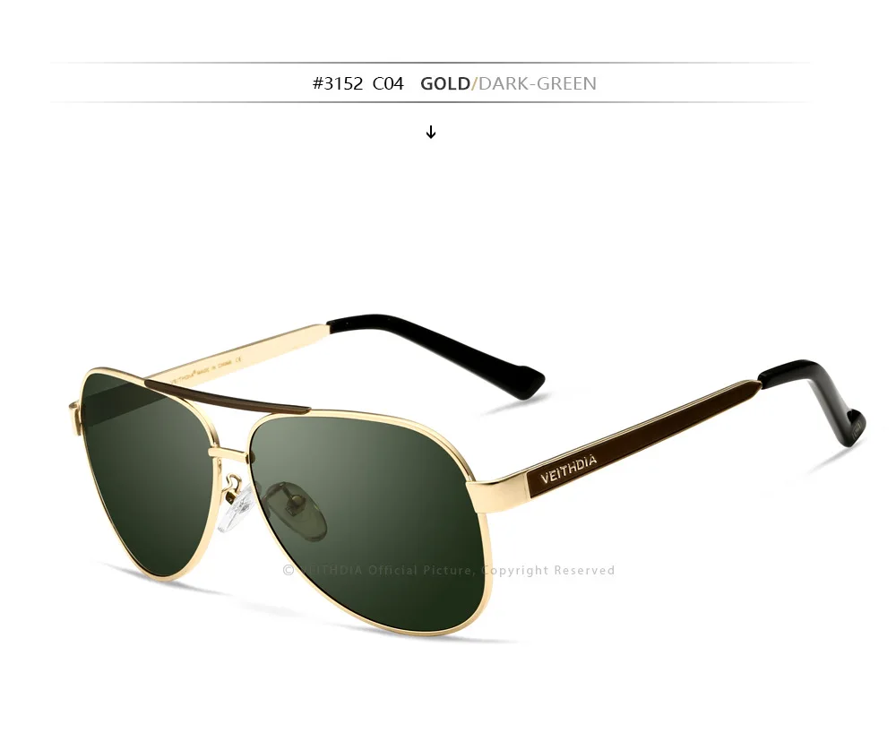 Gold frame VEITHDIA, новинка, высокое качество, мужские поляризованные солнцезащитные очки, фирменный логотип, дизайн, для вождения, солнцезащитные очки, аксессуары, 3152 - Цвет линз: Gold frame
