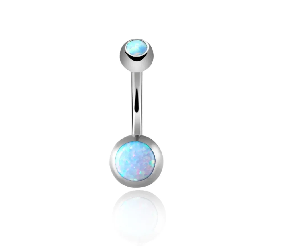 

UOTOP 1PC Natural Opal Stone Industrial Barbell Navel Belly Button Piercing Rings Conch Piercing Ombligo Pircing Body Jewelry