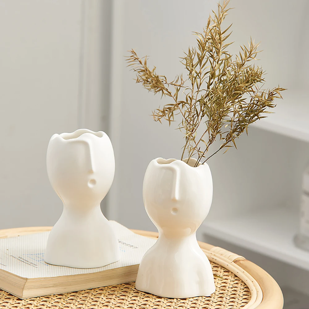 

Ceramic Decorative Vases Nordic Decora Home Human Abstract Face Living Room Flower Pots Decorative Ikebana Vase Home Decoration