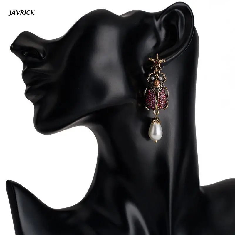 X5QD Модные женские винтажные серьги в форме божьей коровки необычные длинные