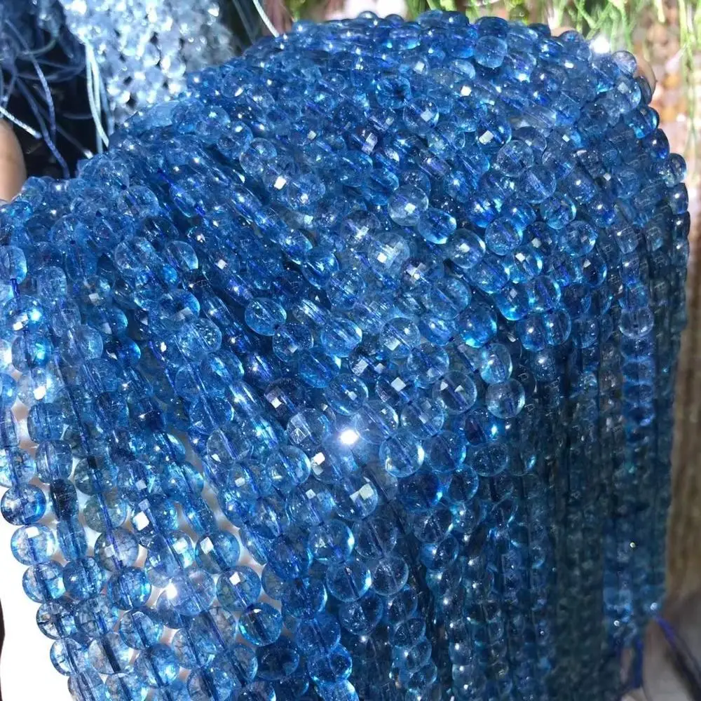 

Natural Stone Beads Oblate Blue Quartzs Faceted for Jewelry Making Necklace Bracelet Earrings Size 6mm