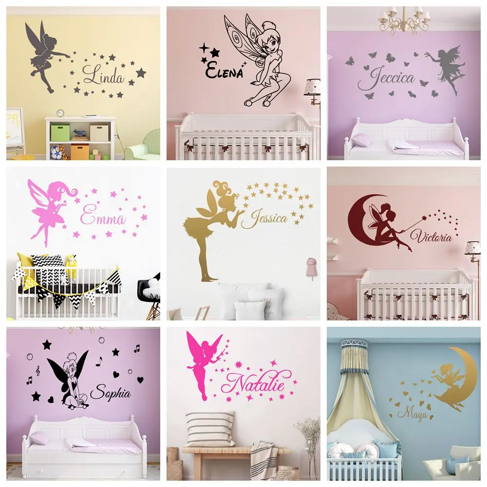 Fairy Custom Name Stars And Angel Art Vinyl Wall Sticker For Kids Room Girl Room Decorative Wall Decals Stickers Mural Wallpaper